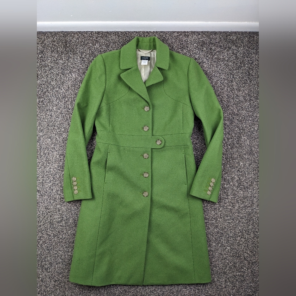 Vintage 2005 J Crew Topcoat Overcoat Wool Green Long Womens Size 4